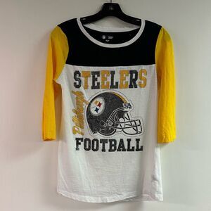 Women’s Pittsburgh Steelers Football Glitter Logo 3/4 Sleeve T-Shirt Size M